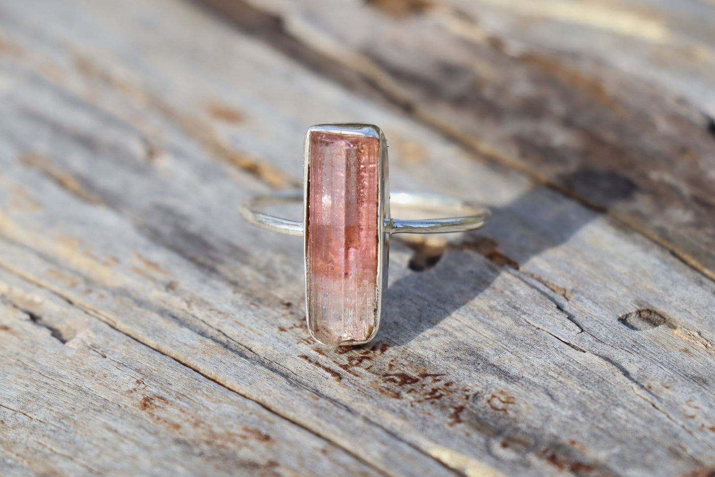Raw Pink Tourmaline Ring in 925 Sterling Silver. Venus Moon crystal for Heart Healing.