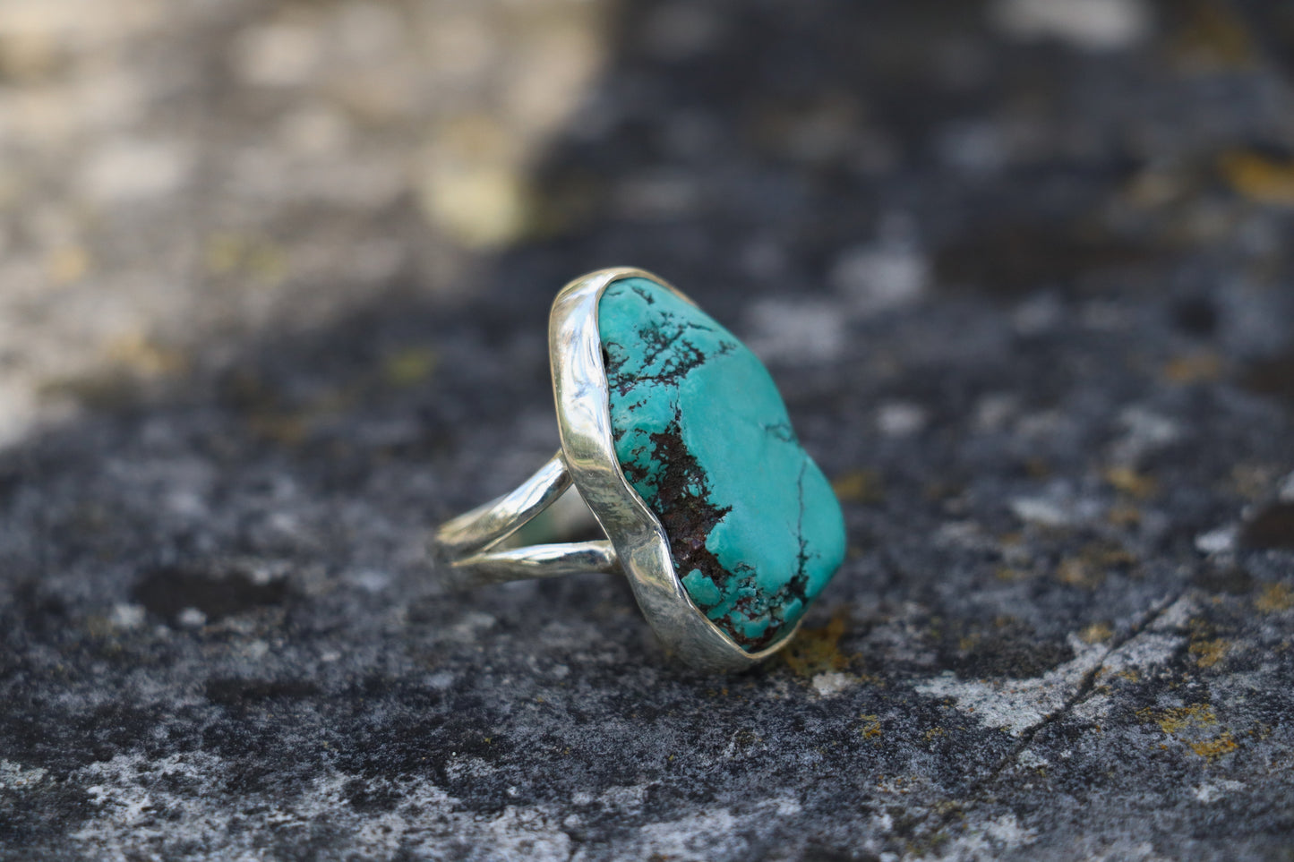 Handcrafted Silver Ring with Raw Turquoise promoting emotional growth and gentle strength.