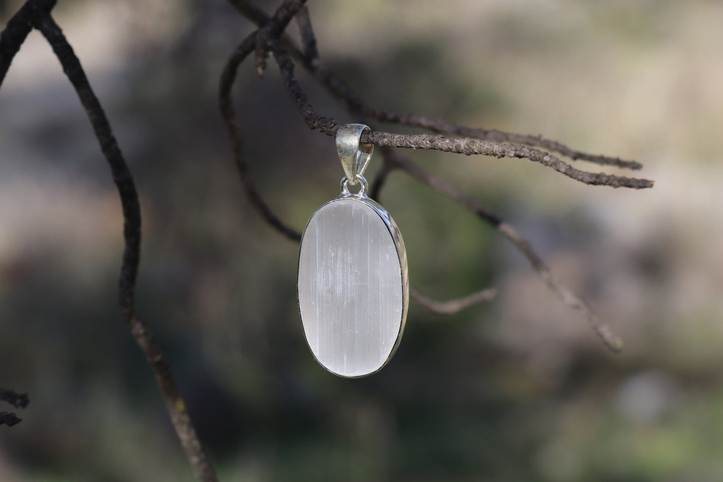 Selenite Pendant in 925 Sterling Silver. Moon Goddess crystal for Inner Clarity.