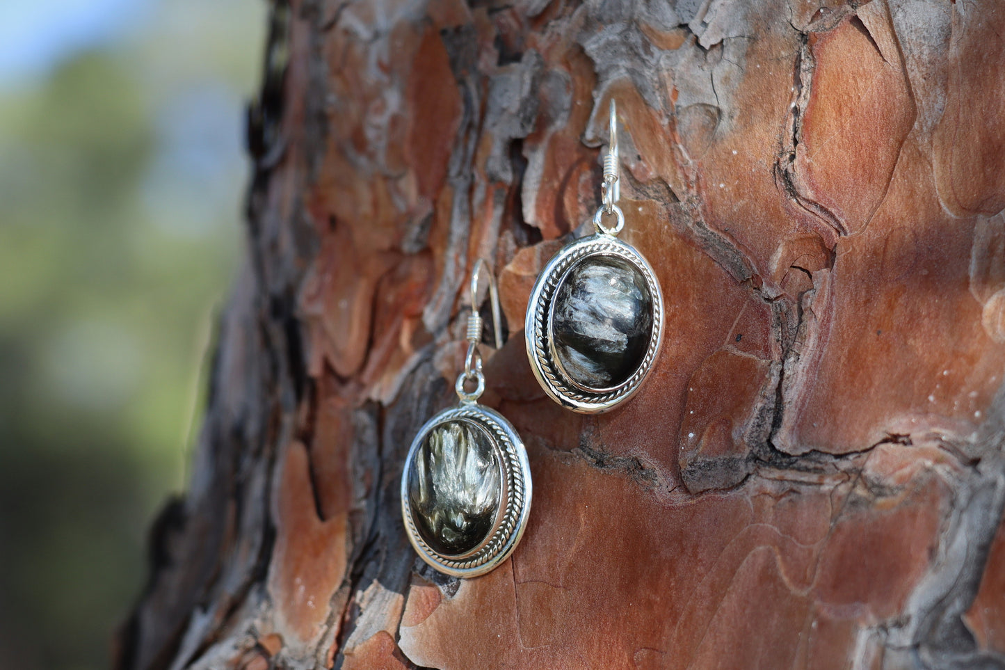 Green Seraphinite Jewelry with silvery patterns. Inner Alignment stone for Heart Healing.