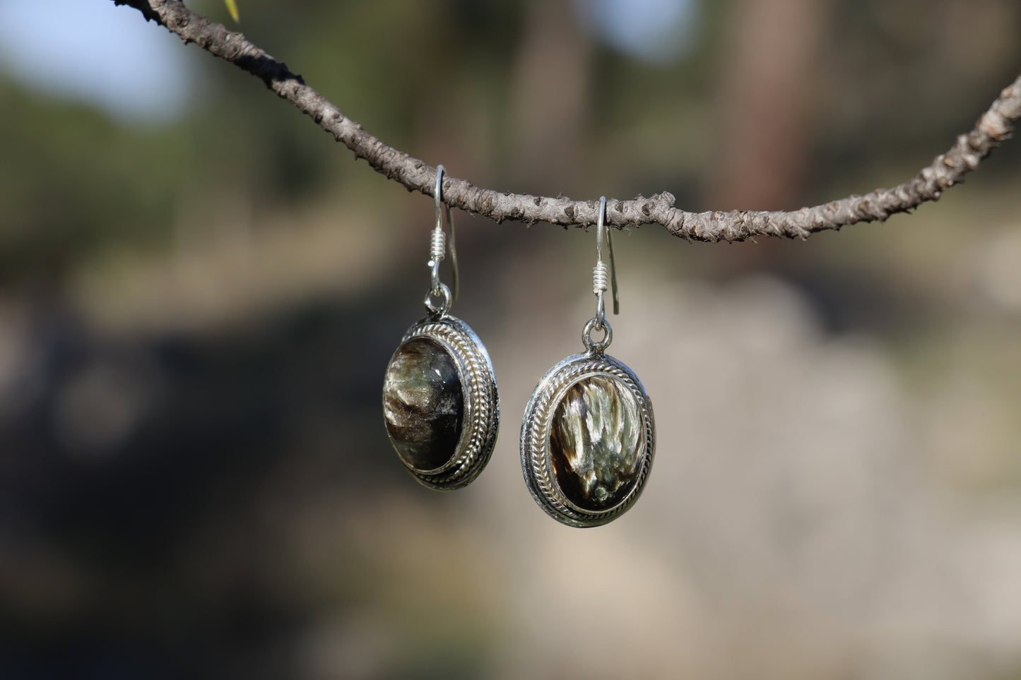 Seraphinite Earrings in 925 Sterling Silver. Venus Moon crystal for Restoration.