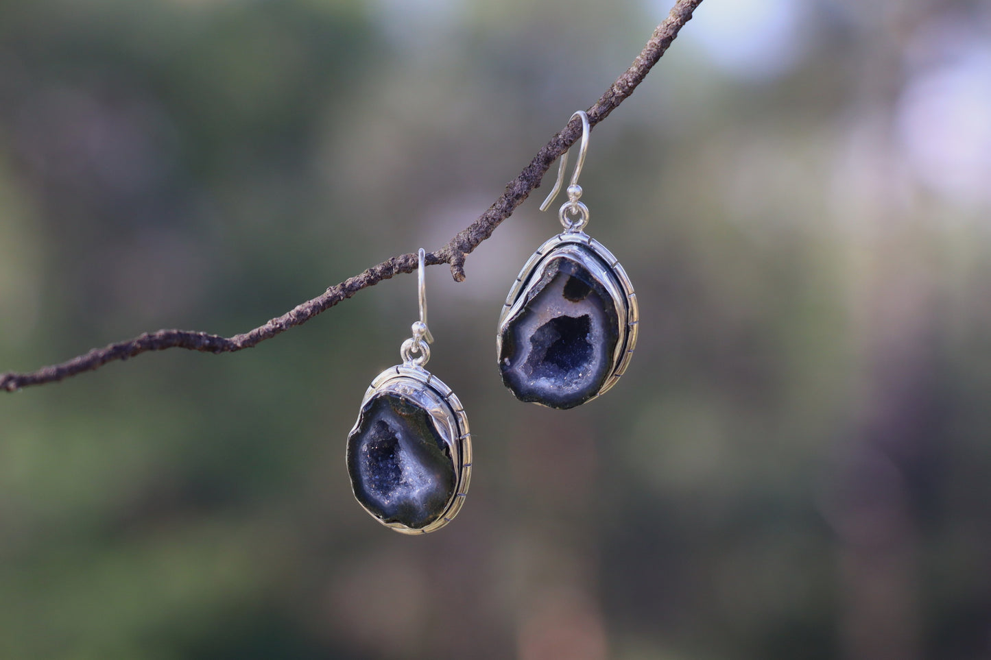 side view of the Coconut Geode earrings. earthy handcrafted jewelry