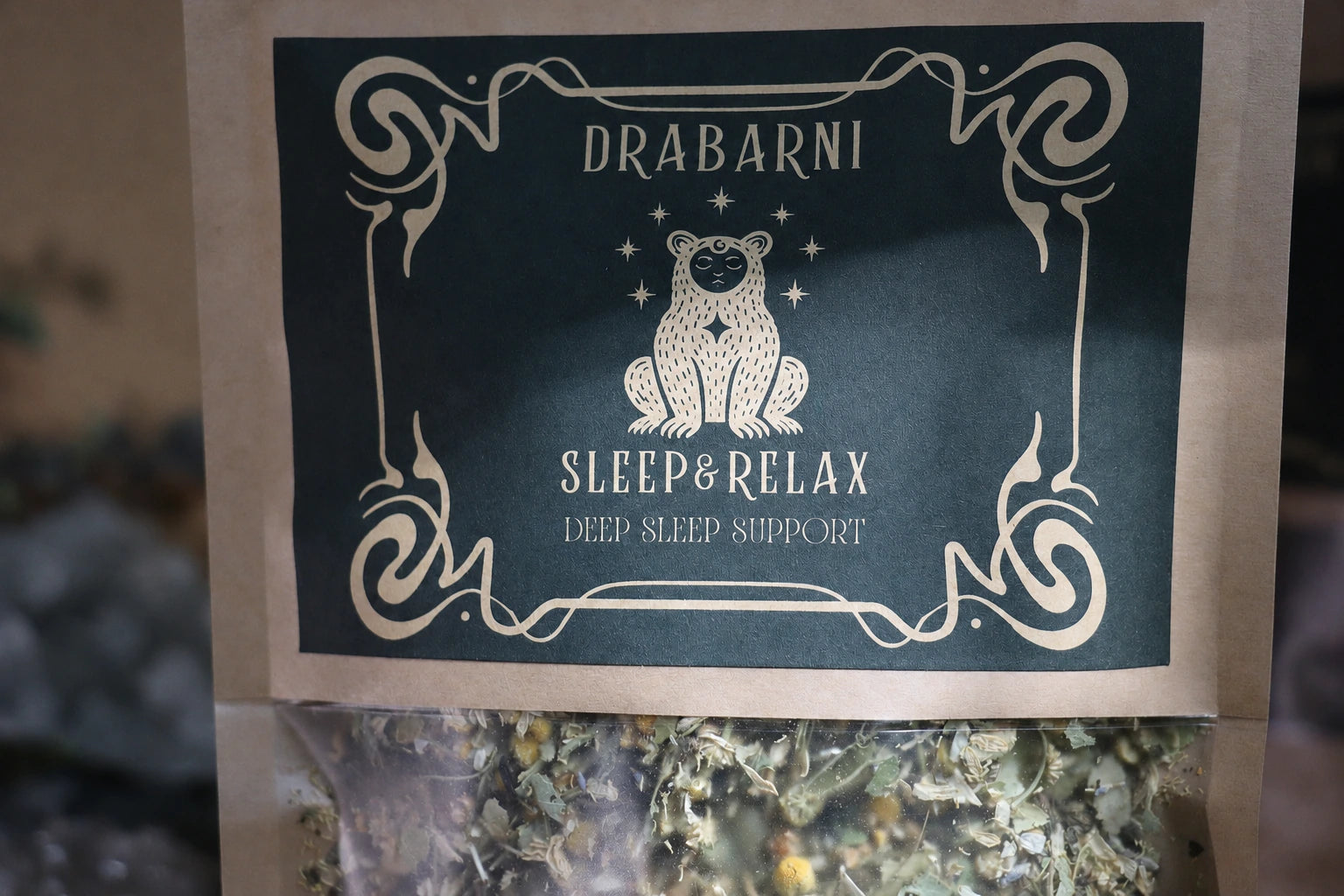 Sleep & Relax calming herbal tea blend by Drabarni Medicine — small batch loose leaf with chamomile, lemon balm, linden and lavender for natural sleep support and nervous system calm